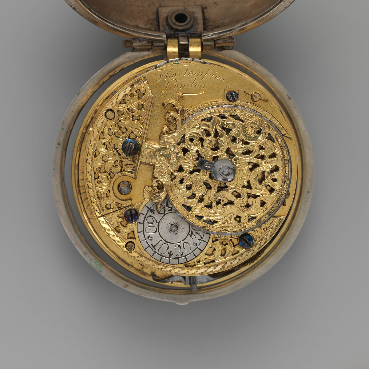 Watch with wandering hour dial, Dubious Watchmaker: Thomas Tompion (British, 1639–1713), Silver, gilt metal, British, London