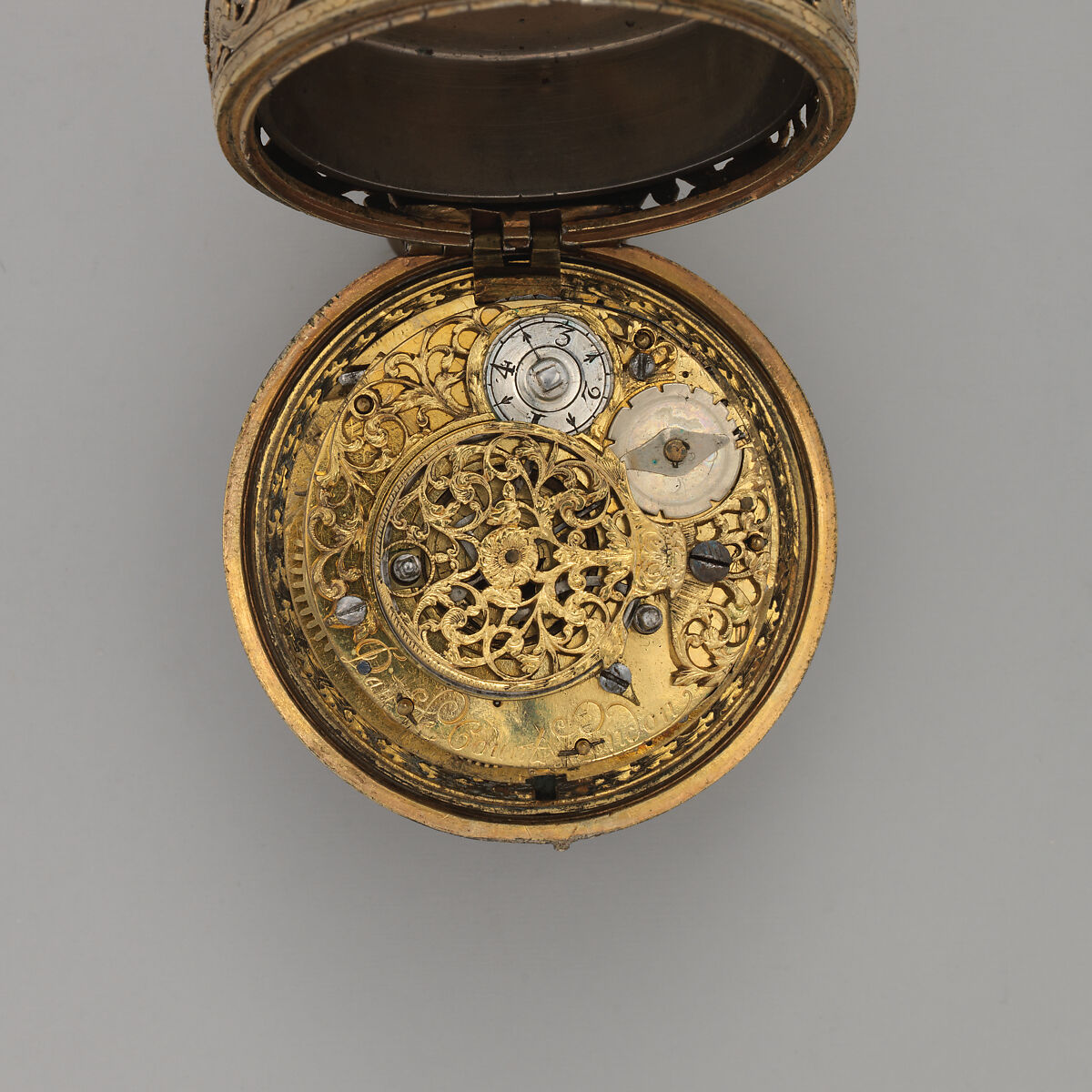 Clock-watch, Watchmaker: Daniel Le Count (active London, ca. 1676–1693), Gilt metal, British, London