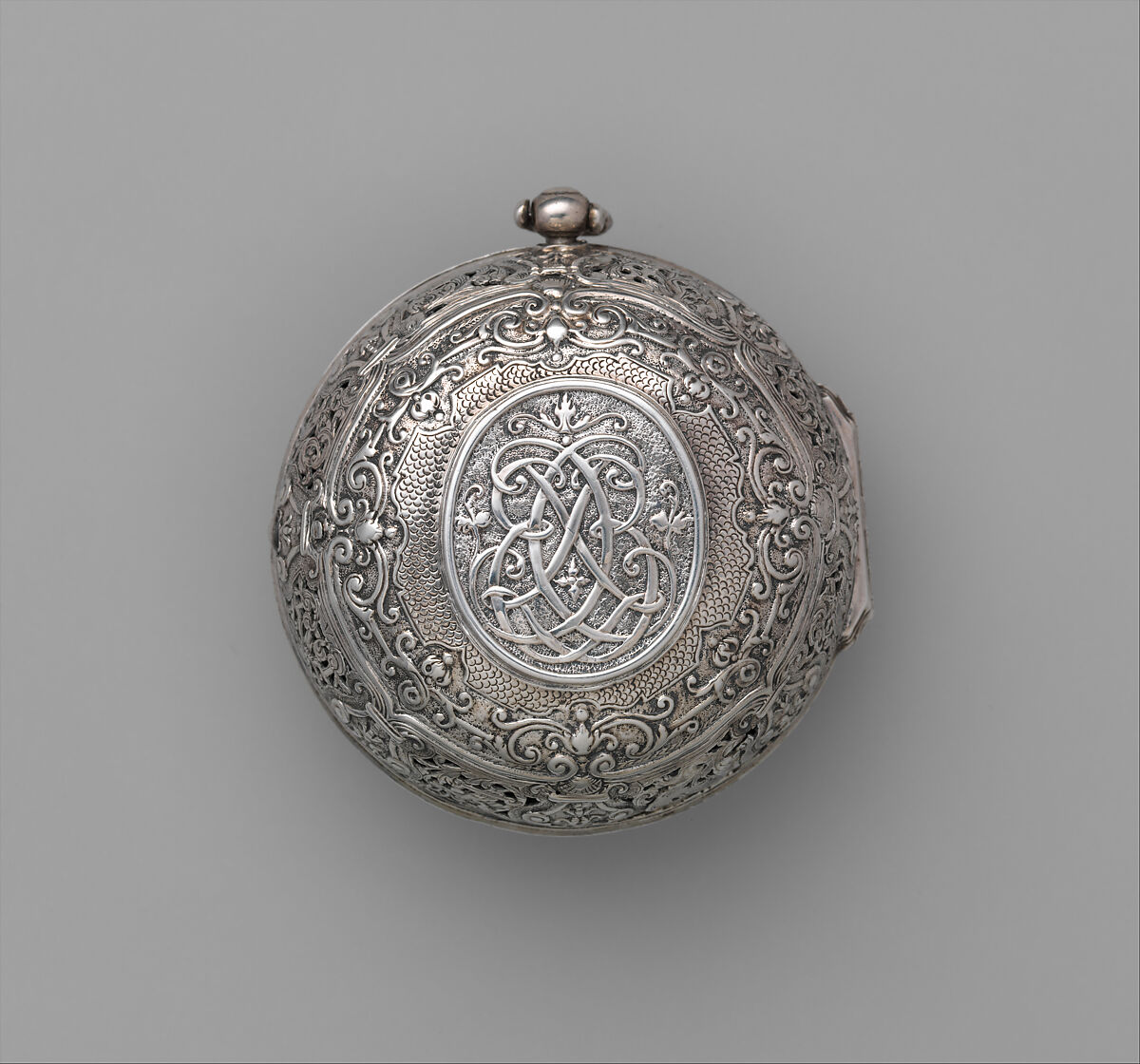 Pair-case watch with alarm, Case maker: Probably Adam Roumeau (working 1687, died before 1698), Case and dial: silver with blued-steel hand; movement: brass and steel, British, London