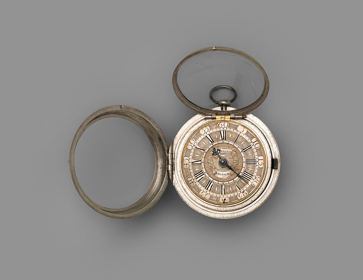 Pair-case watch, Watchmaker: Daniel Delander (British, 1678–1733), Outer case, inner case, and champlevé dial: silver and blued steel hands; Movement: gilded brass, steel, and diamond endstone, British, London