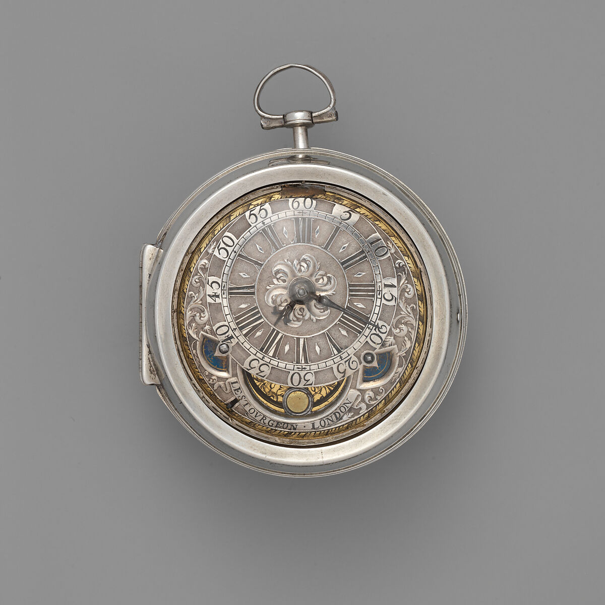 Watch, Watchmaker: David Lestourgeon (Clockmakers&#39; Company 1698, died 1731), Outer and inner cases: silver; Dial: champlevé silver, British, London 