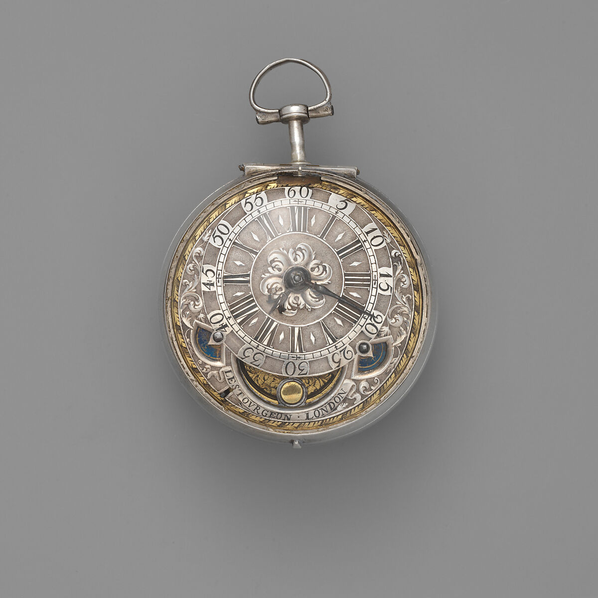 Watch, Watchmaker: David Lestourgeon (Clockmakers' Company 1698, died 1731), Outer and inner cases: silver; Dial: champlevé silver, British, London