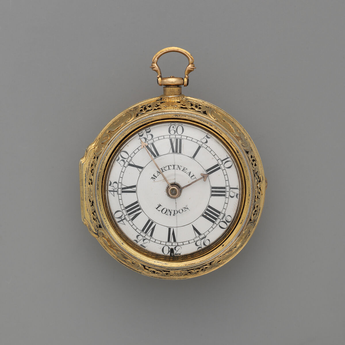 Clock-watch, Watchmaker: Joseph Martineau, Sr. (active London, 1744–1794), Silver gilt; enamel, British, London 