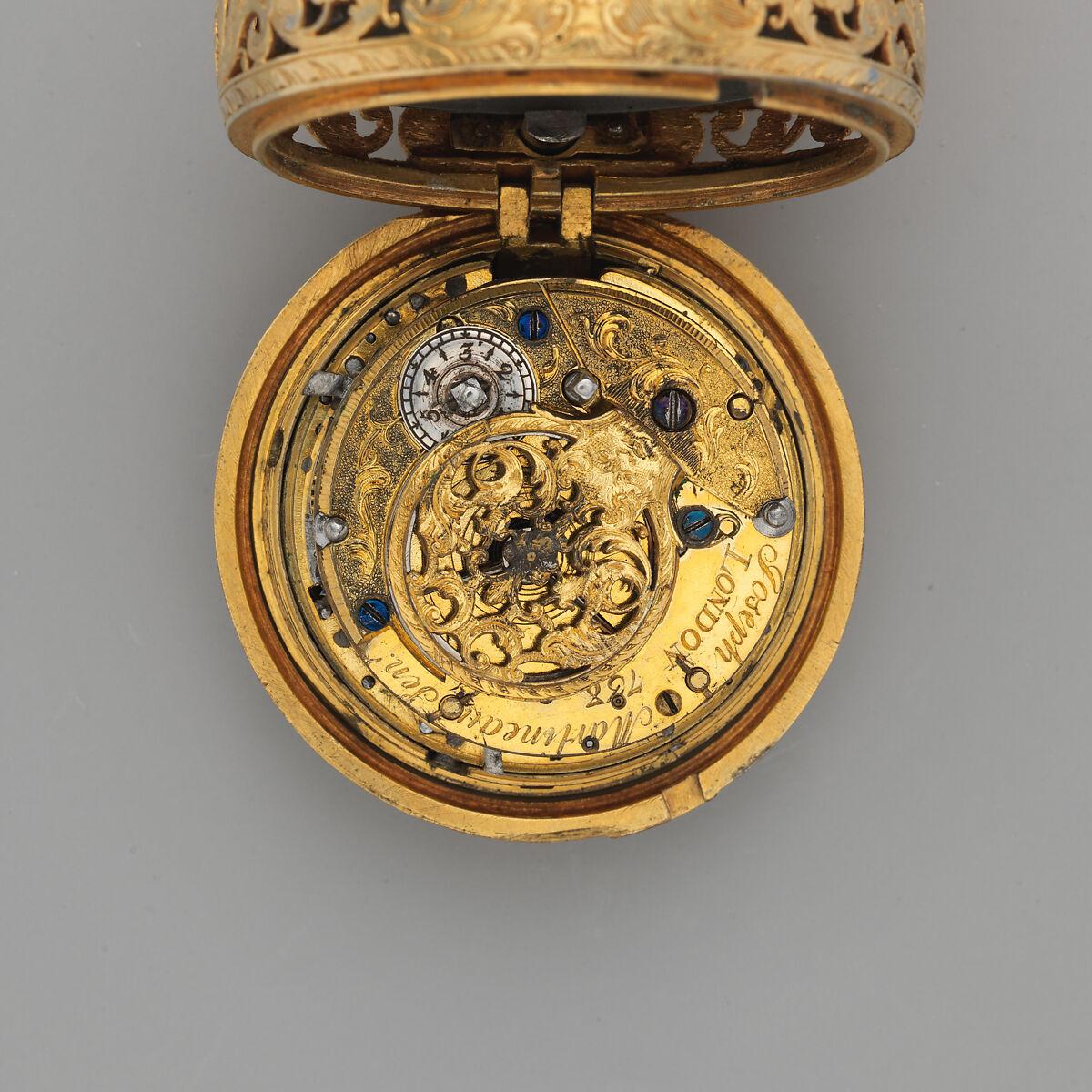 Clock-watch, Watchmaker: Joseph Martineau, Sr. (active London, 1744–1794), Silver gilt; enamel, British, London
