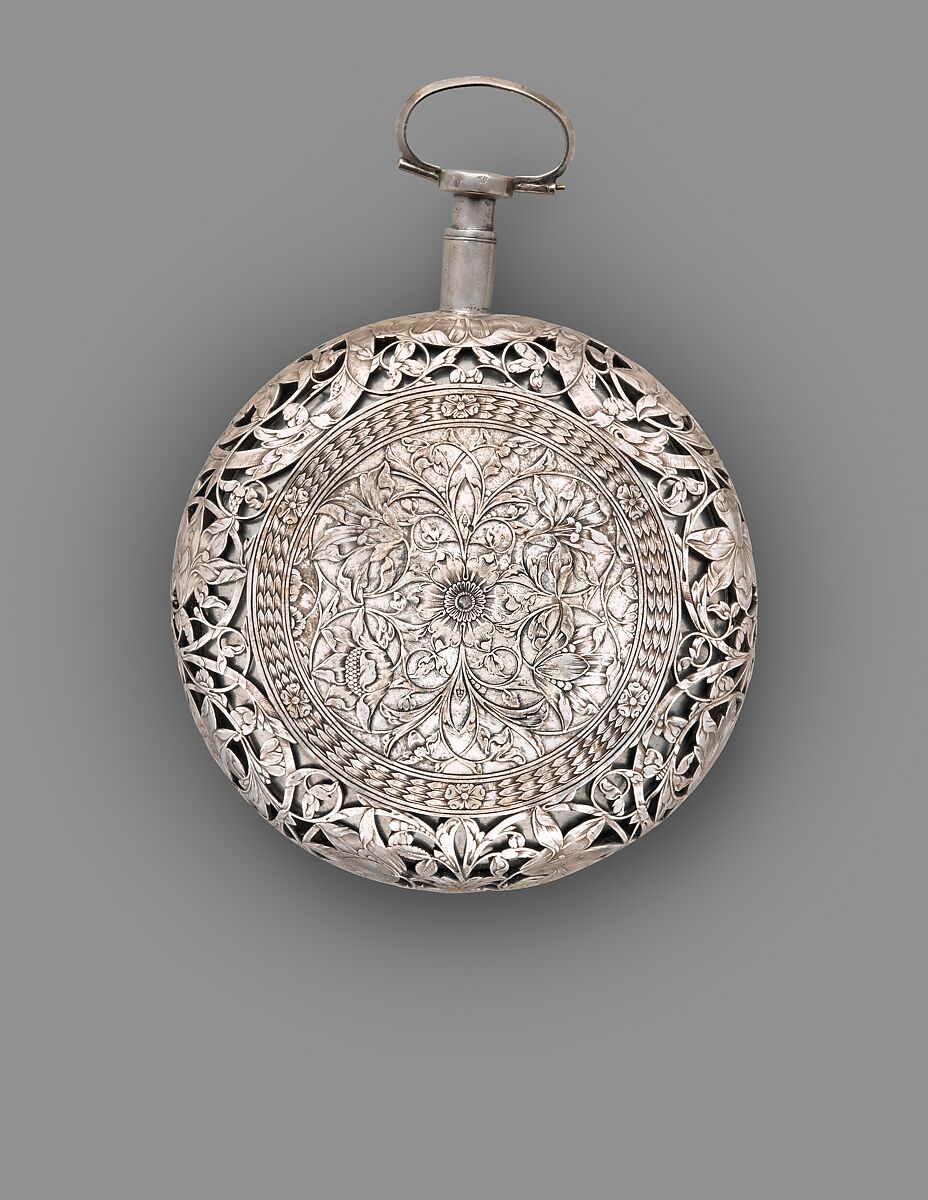 Traveling clock watch with alarm, Watchmaker: Thomas Tompion (British, 1639–1713), Case and dial: silver; Movement: gilded brass, partly blued steel, silver, British, London