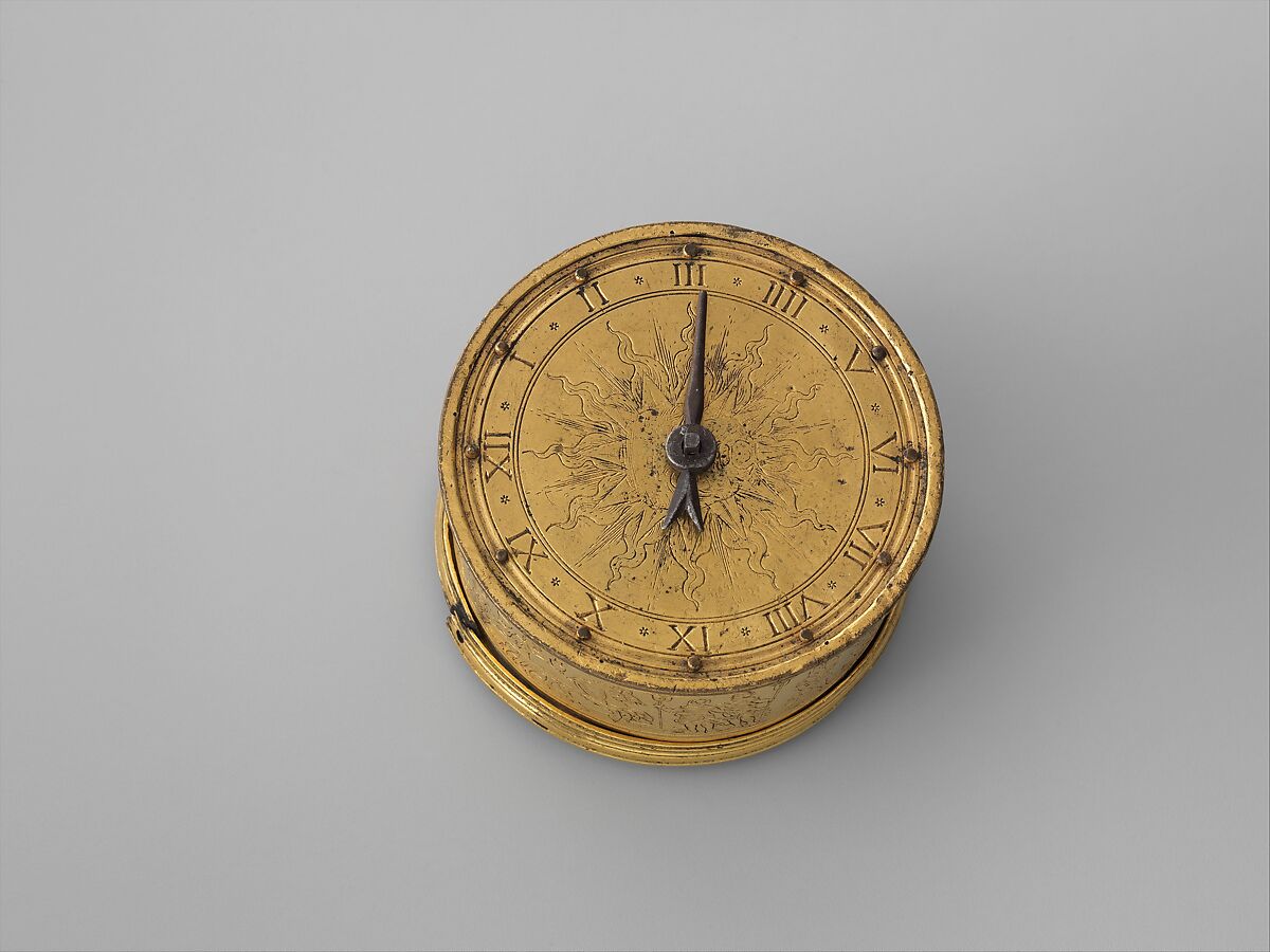 Table clock, Case: gilt brass; Movement: iron stackfreed mechanism, German, possibly Nuremberg 