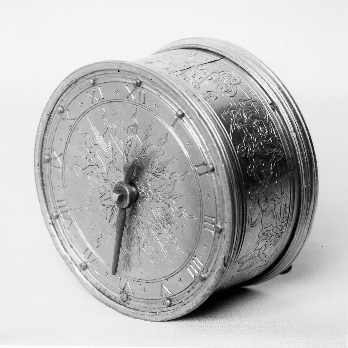 Table clock, Clockmaker: Caspar Behaim (Chasparus Bohemus) (Austrian, active 1568–84), Case: gilt brass; Movement: iron stackfreed mechanism, German, possibly Nuremberg