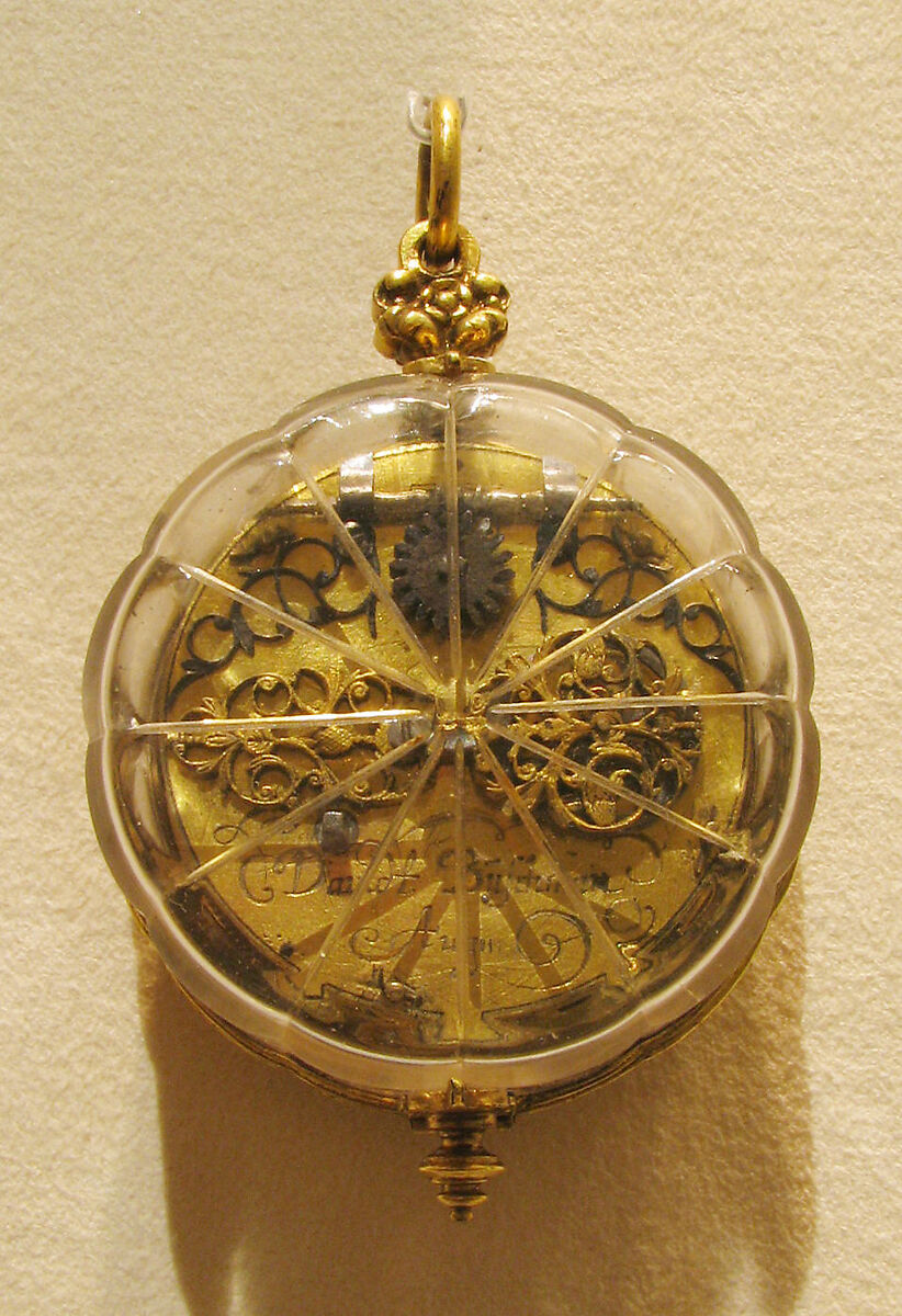 Watch, Watchmaker: David Buschman (German, 1626–1701), Case: rock crystal and gilded brass; Dial: gilded brass and silver, partly gilt; Movement: gilded brass and steel, partly blued, German, Augsburg 