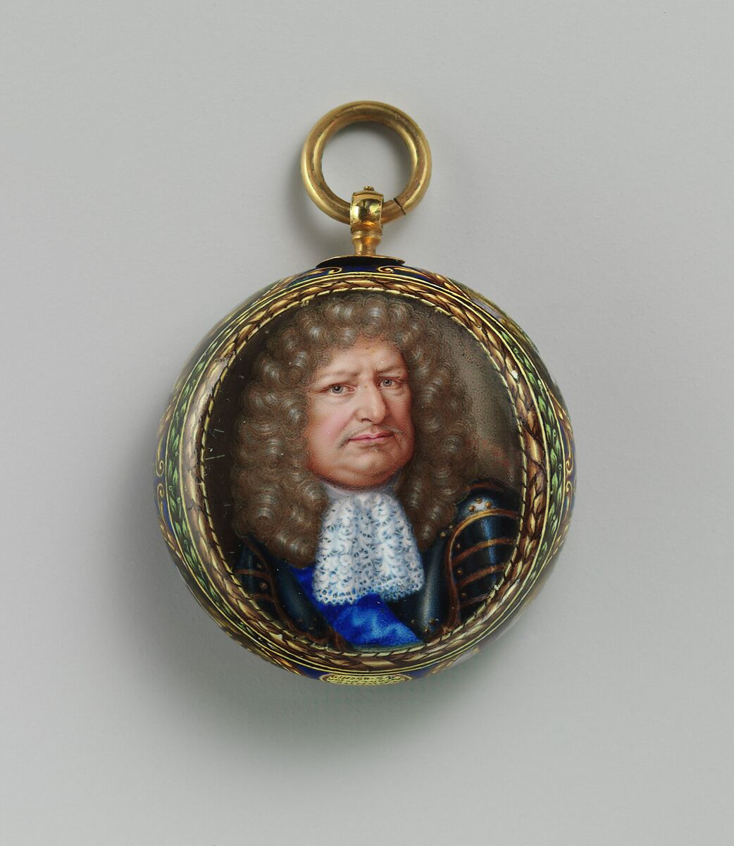 Watch with portrait of Friedrick Wilhelm, the Great Elector, Watchmaker: Johann G. Racine (Swiss, active Berlin, recorded 1748), Case: painted enamel on gold; Movement: brass and steel, Swiss, Geneva case with German, Berlin movement 