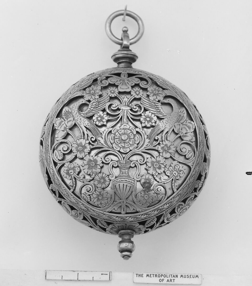 Repeater watch, Watchmaker: Johann Wutky (ca. 1690), Case: pierced and incised brass, with silver dial; Movement: brass; steel, partly blued; and silver, Austrian, Breslau (Wrocław)