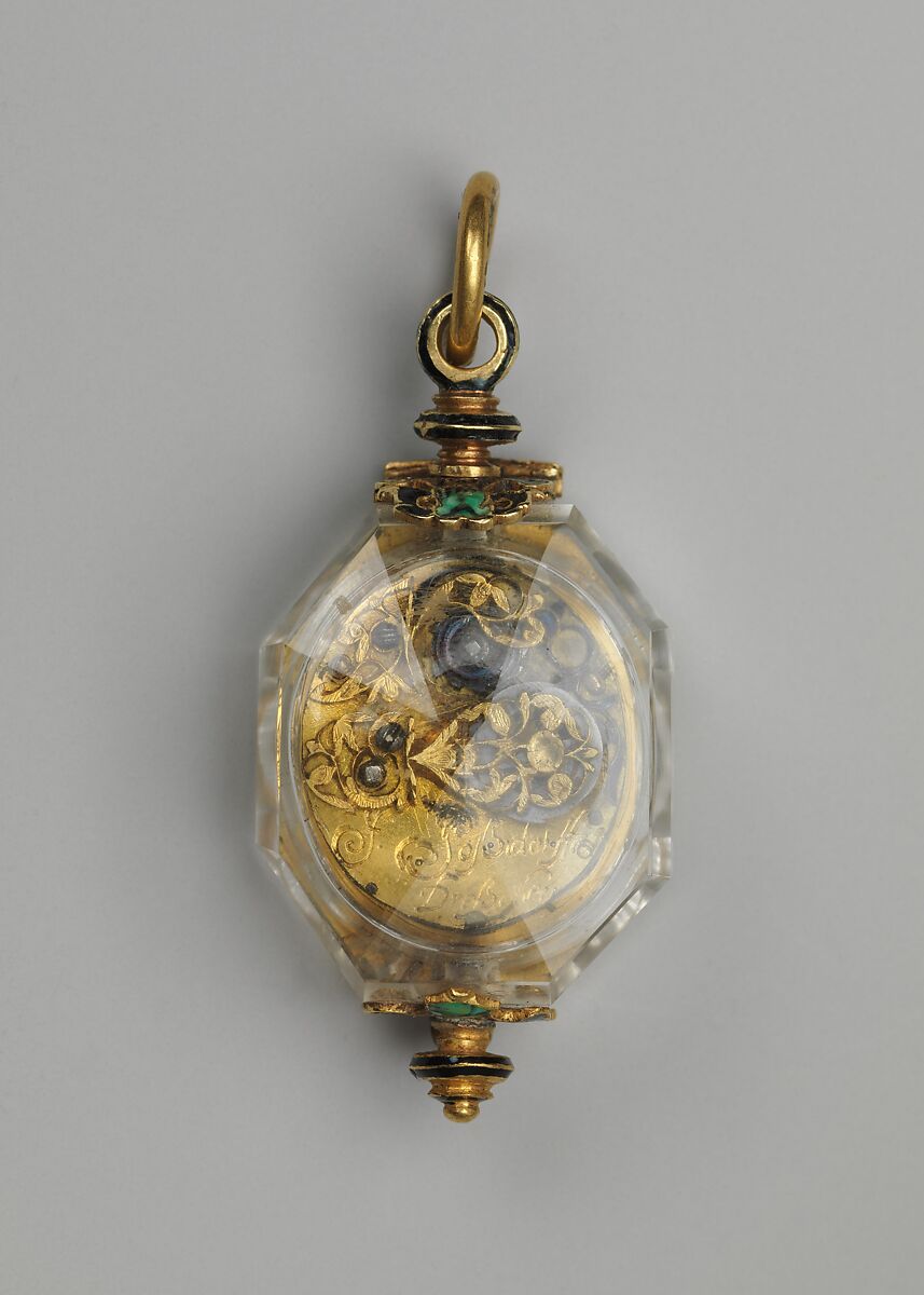 Watch, Watchmaker: Johann Possdorfer (German, active Prague and Dresden, recorded 1620–24), Case: rock crystal and gold; Movement: gilded brass and steel, partly blued, German, Dresden
