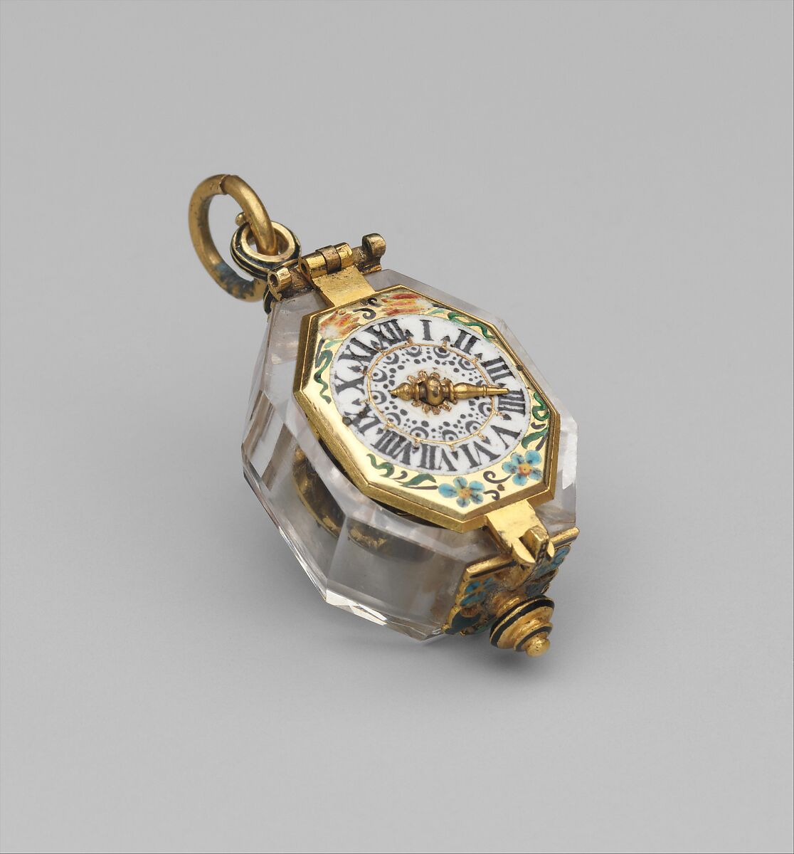 Watch, Watchmaker: Johann Possdorfer (German, active Prague and Dresden, recorded 1620–24), Case: rock crystal and gold; Movement: gilded brass and steel, partly blued, German, Dresden 