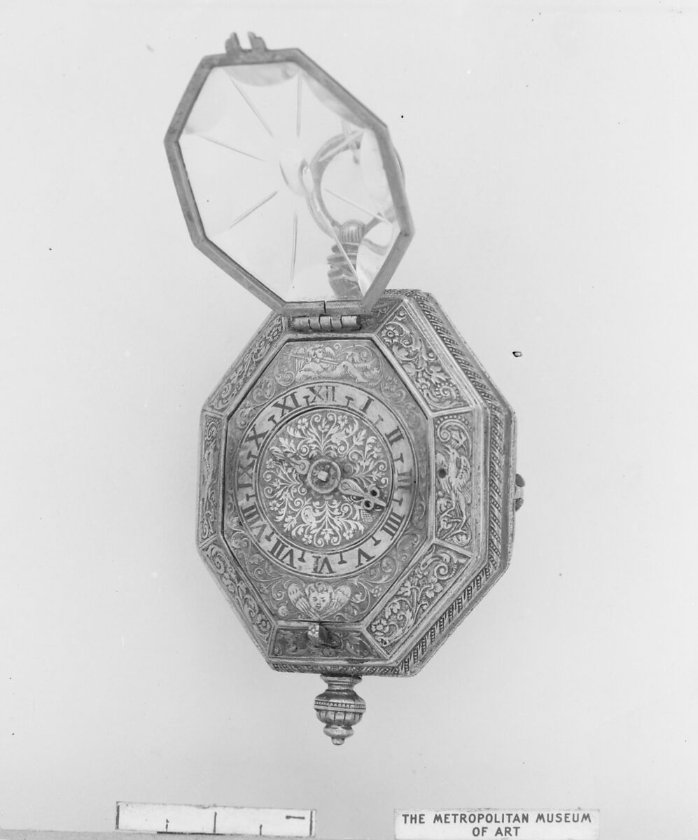 Clock-watch, Metal, rock crystal, silver, gilt metal, German 