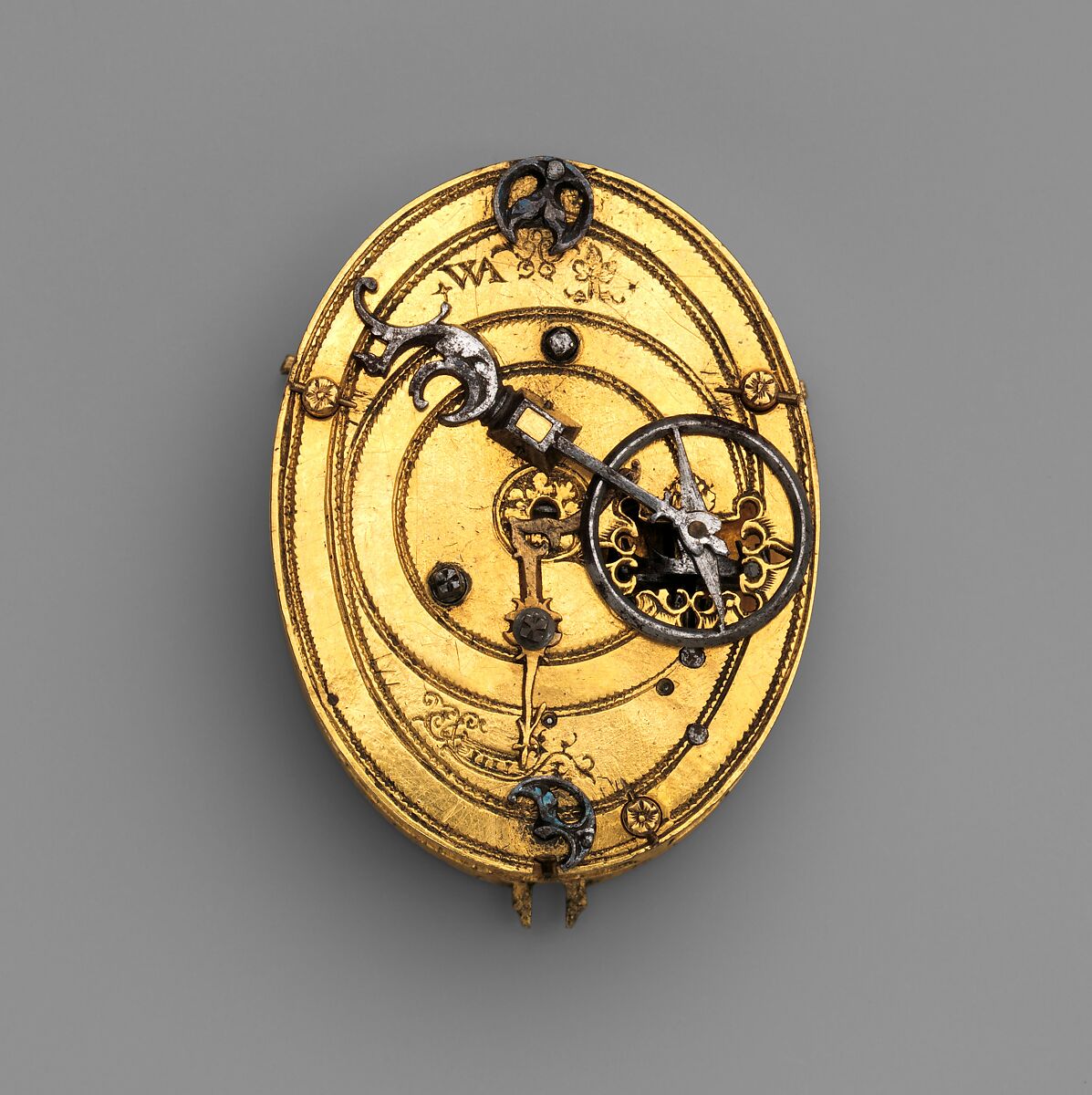 Watch, Watchmaker: W.A., Case and dial: gilded brass; Movement: gilded brass and polished steel, Flemish, Antwerp or possibly Ghent