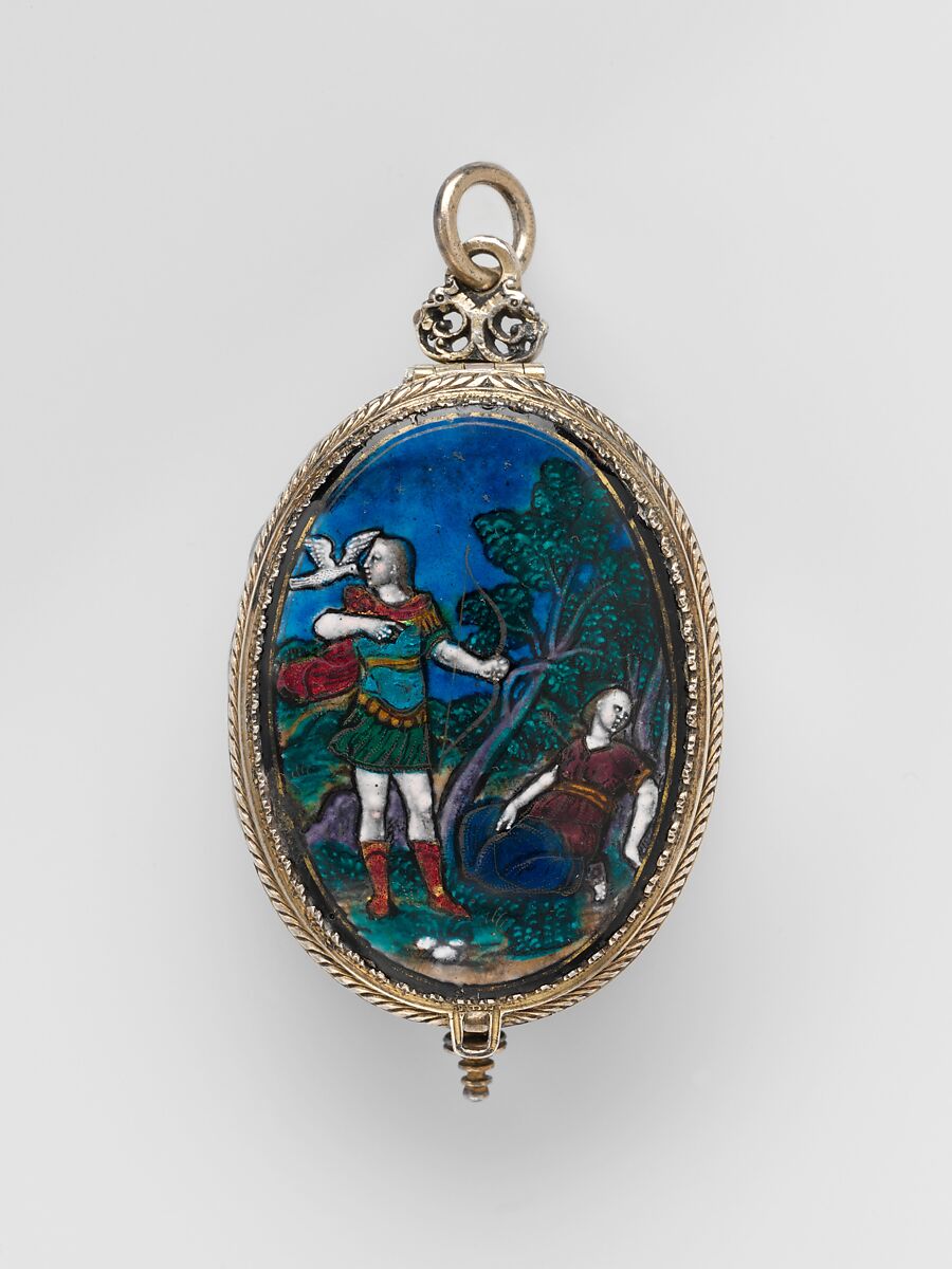 Watch, Watchmaker: David Ramsay (working 1600, died 1660), Case: painted enamel on copper, partly gilt, and silver gilt; movement: gilded brass, steel, partly blued, and silver, British, probably London 