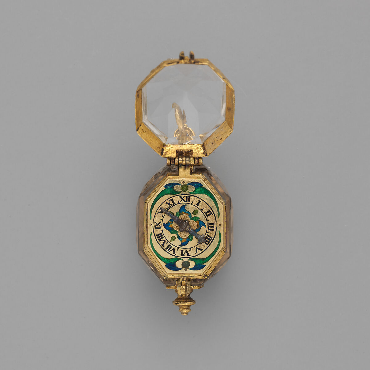 Watch, Smoke crystal, gilt metal, enamel, German