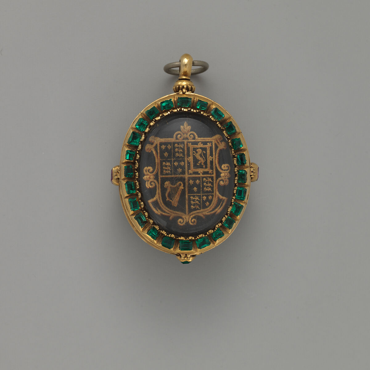 Watch case, Gold, rock crystal, rubies, emeralds, British