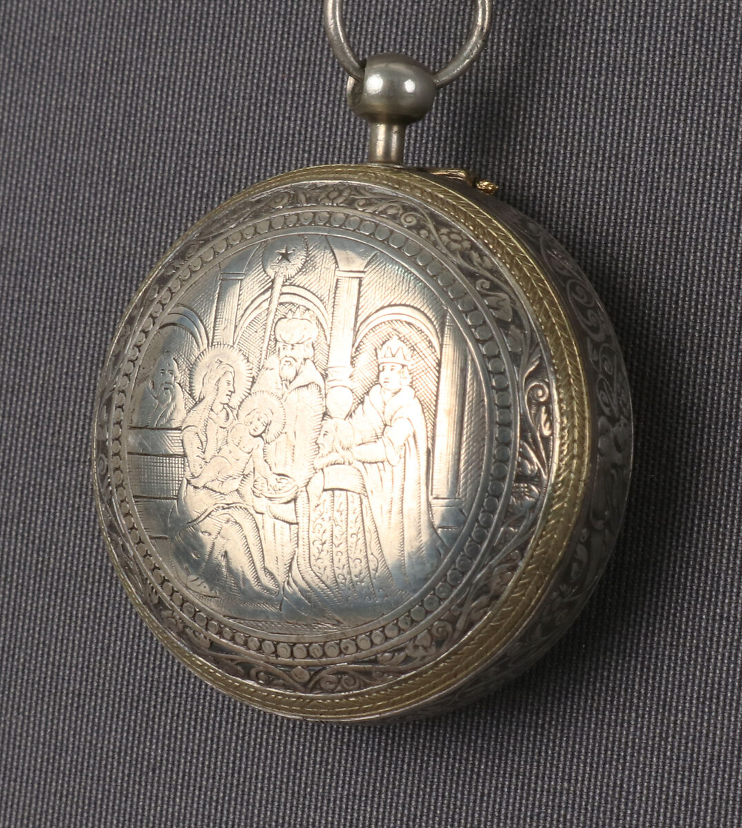 Watch, Movement by James Vautrollier (recorded working 1622–41; Clockmakers' Company 1632), Case: silver, partly gilded, and gilded brass; Movement: gilded brass and steel, partly blued, British, London