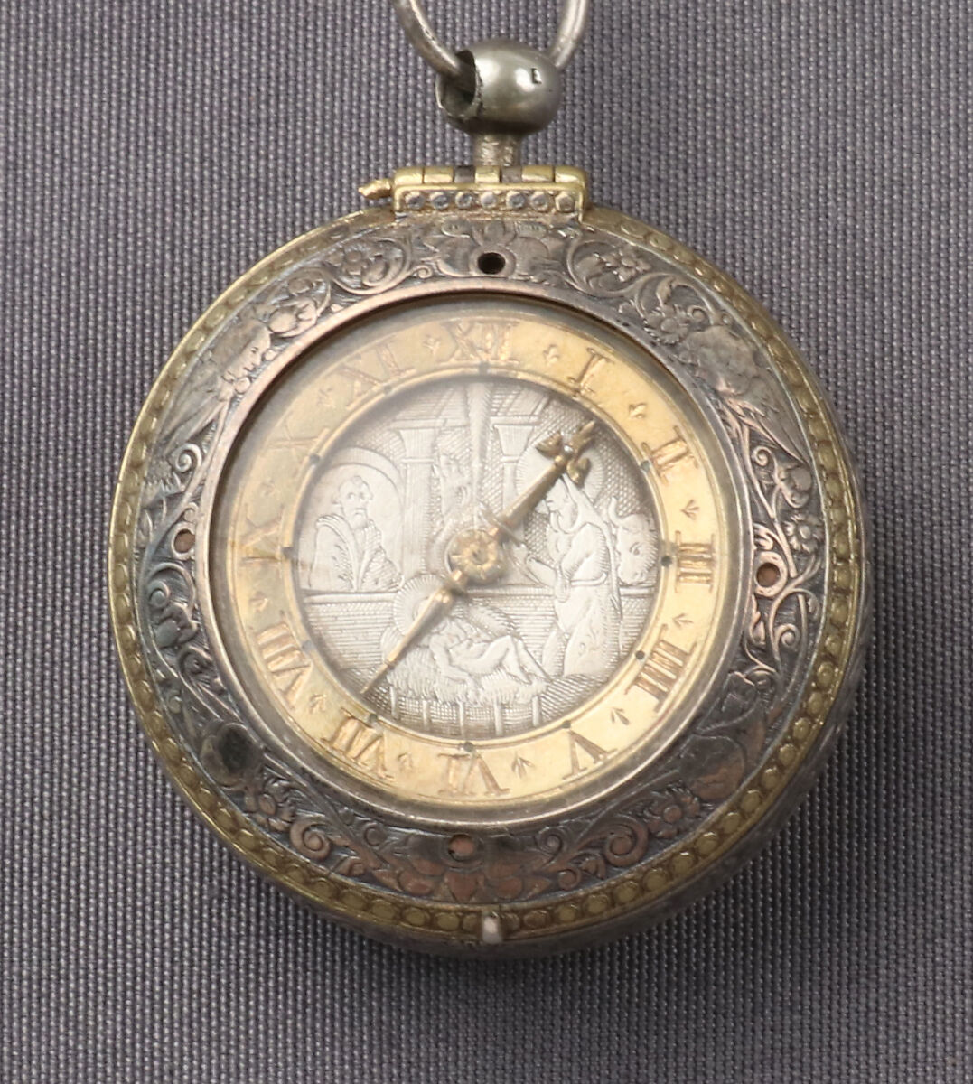 Watch, Movement by James Vautrollier (recorded working 1622–41; Clockmakers&#39; Company 1632), Case: silver, partly gilded, and gilded brass; Movement: gilded brass and steel, partly blued, British, London 