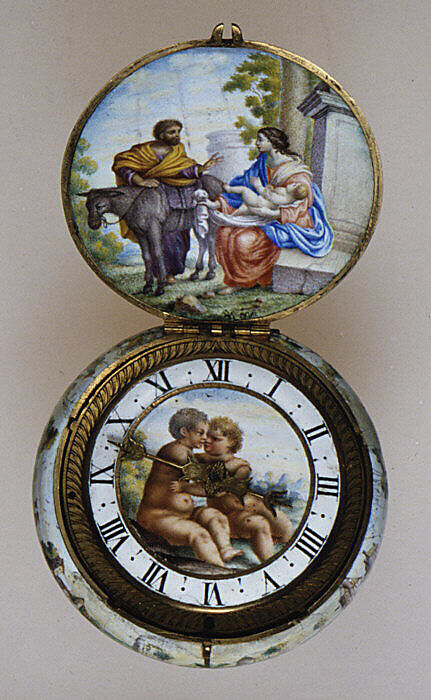 Watch, Watchmaker: Jacques Goullons (French, recorded 1626, active Paris ca. 1640–60, died 1671), Case and dial: painted enamel on gold with brass hand; Movement: gilded brass and partly blued steel, French, probably Paris