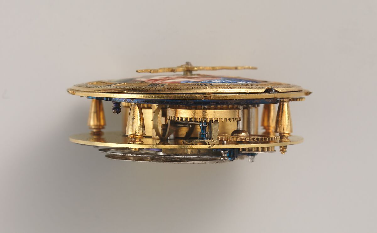 Watch, Watchmaker: Nicolas Gribelin (the Younger?) (French, 1637–1719), Case: enameled gold; Movement: gilded brass, steel, partly blued, and silver, French, Paris movement with possibly Blois case