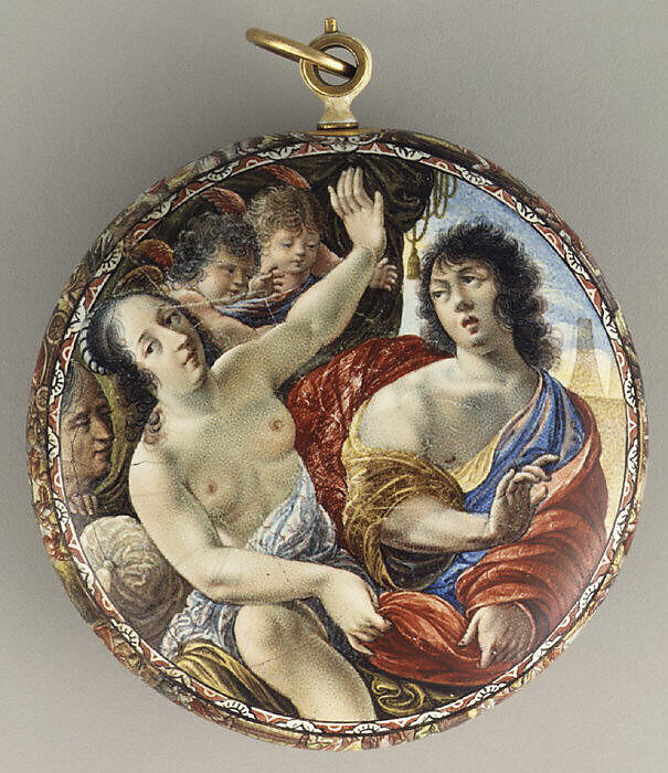 Joseph and Potiphar's Wife, Gold and painted enamel, French, Paris or Blois