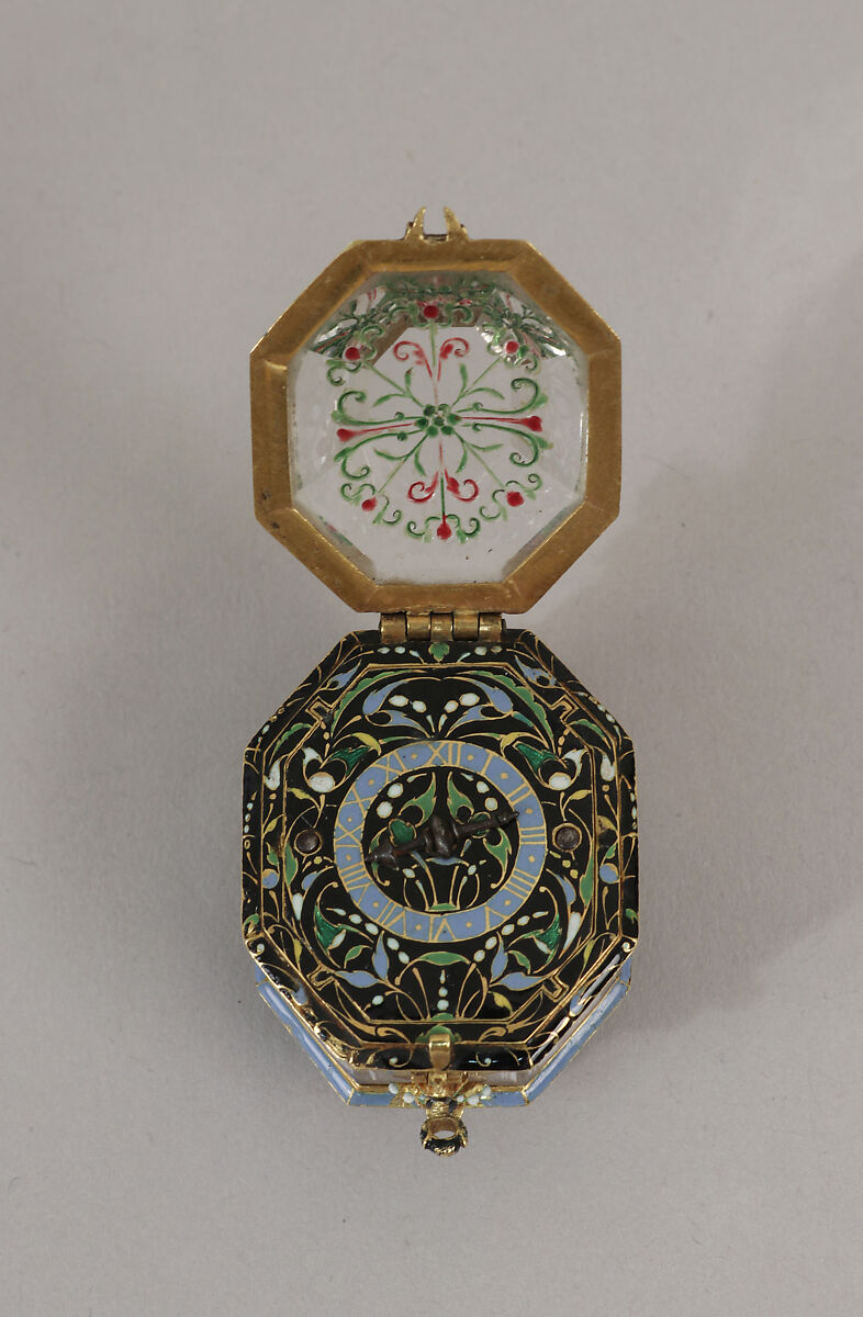 Watch, Pierre Vernede, Case: rock crystal and enameled gold mounts; Dial: gold, champlevé enamel, and painted enamel; Movement: gilded brass and partly blued steel, French