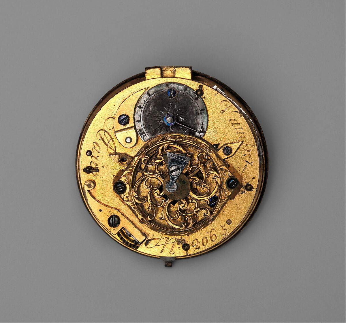 Watch, Watchmaker: Daniel Vauchez (French, born 1716, active 1767–90), Case: partly enameled gold set with pearls, gold bezel with diamonds set in silver; Dial: white enamel with openwork brass hands; Movement: brass and steel, Swiss, Geneva,  for French market