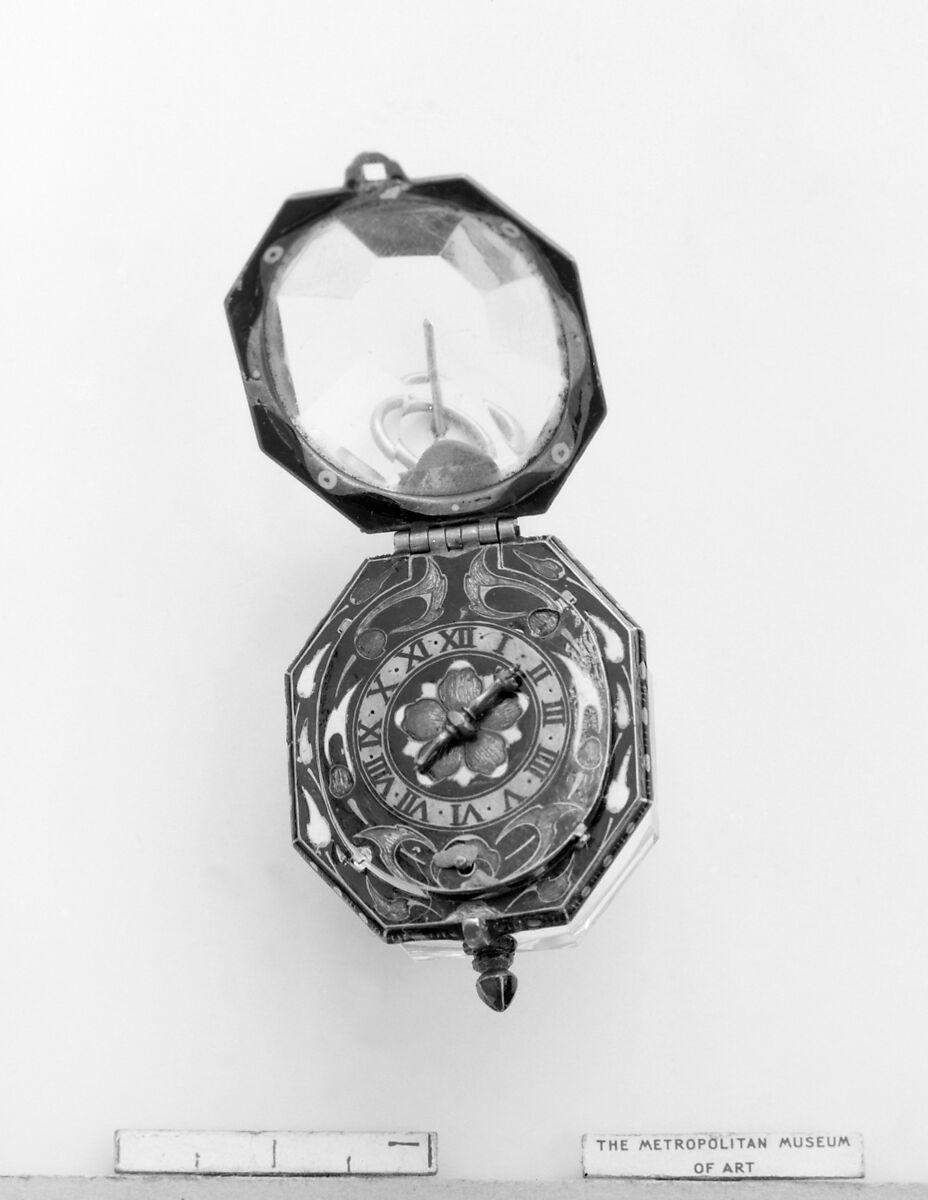 Watch, Watchmaker: Noël Hubert (French, 1612–1650), Case: rock crystal, gold, enamel, French, Rouen