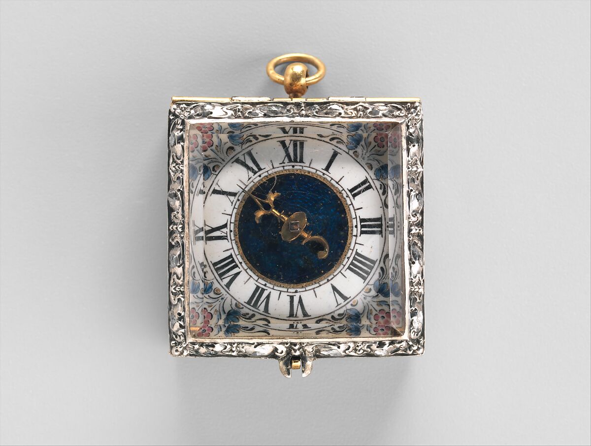 Watch, Watchmaker: F. L. Meybom (active ca. 1650–80), Case: gold, blued steel, rock crystal, partly gilded silver, and diamonds; Dial: painted enamel and basse-taille enamel on gold; Movement: gilded brass, partly blued steel, and silver, French, Paris