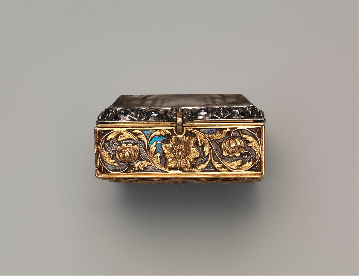 Watch, Watchmaker: F. L. Meybom (active ca. 1650–80), Case: gold, blued steel, rock crystal, partly gilded silver, and diamonds; Dial: painted enamel and basse-taille enamel on gold; Movement: gilded brass, partly blued steel, and silver, French, Paris