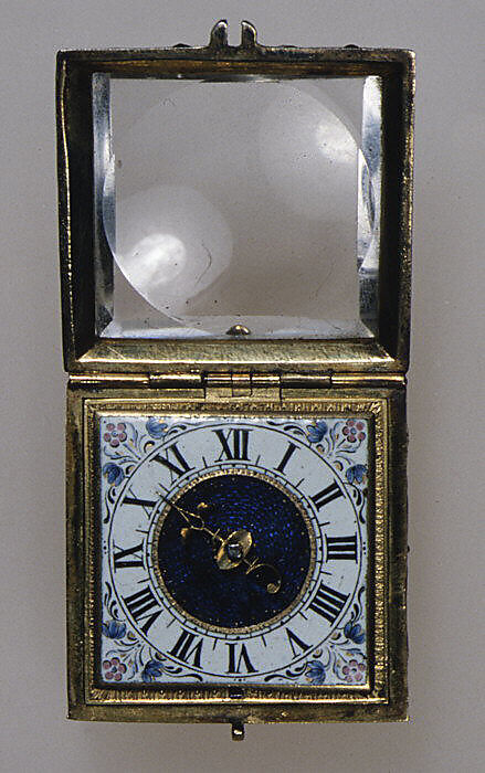 Watch, Watchmaker: F. L. Meybom (active ca. 1650–80), Case: gold, blued steel, rock crystal, partly gilded silver, and diamonds; Dial: painted enamel and basse-taille enamel on gold; Movement: gilded brass, partly blued steel, and silver, French, Paris