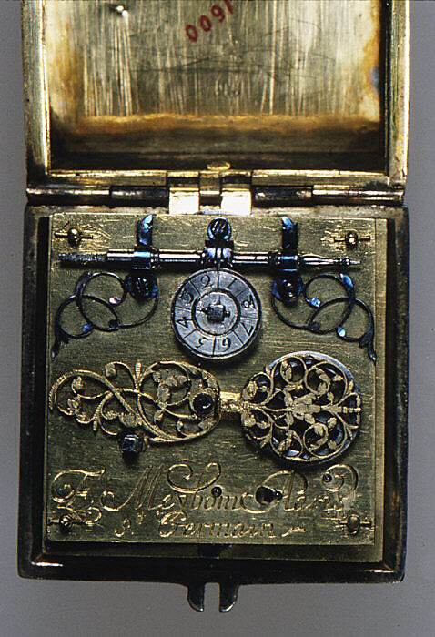 Watch, Watchmaker: F. L. Meybom (active ca. 1650–80), Case: gold, blued steel, rock crystal, partly gilded silver, and diamonds; Dial: painted enamel and basse-taille enamel on gold; Movement: gilded brass, partly blued steel, and silver, French, Paris
