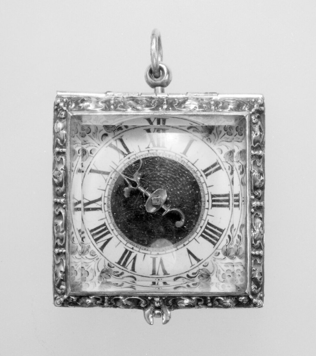 Watch, Watchmaker: F. L. Meybom (active ca. 1650–80), Case: gold, blued steel, rock crystal, partly gilded silver, and diamonds; Dial: painted enamel and basse-taille enamel on gold; Movement: gilded brass, partly blued steel, and silver, French, Paris