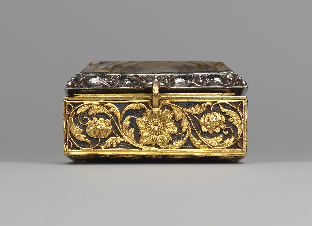 Watch, Watchmaker: F. L. Meybom (active ca. 1650–80), Case: gold, blued steel, rock crystal, partly gilded silver, and diamonds; Dial: painted enamel and basse-taille enamel on gold; Movement: gilded brass, partly blued steel, and silver, French, Paris