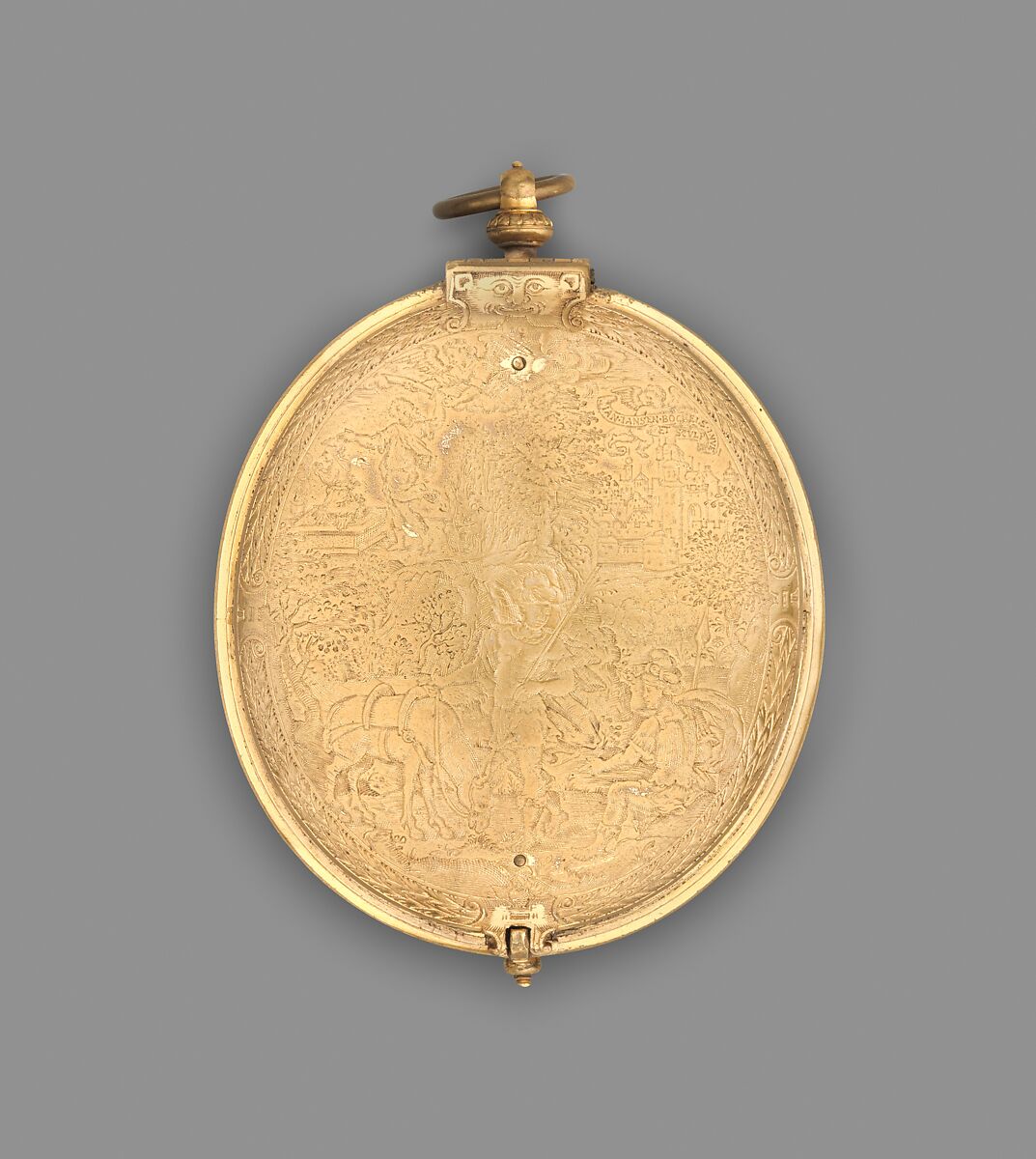 Clock watch with astronomical dial and sundial, Watchmaker: Jan Jansen Bockeltz (Dutch, active ca. 1590, died 1626), Case: gilded brass; Dial: gilded brass, silver, and copper; Movement: gilded brass, partly blued steel, and silver, Dutch, Haarlem