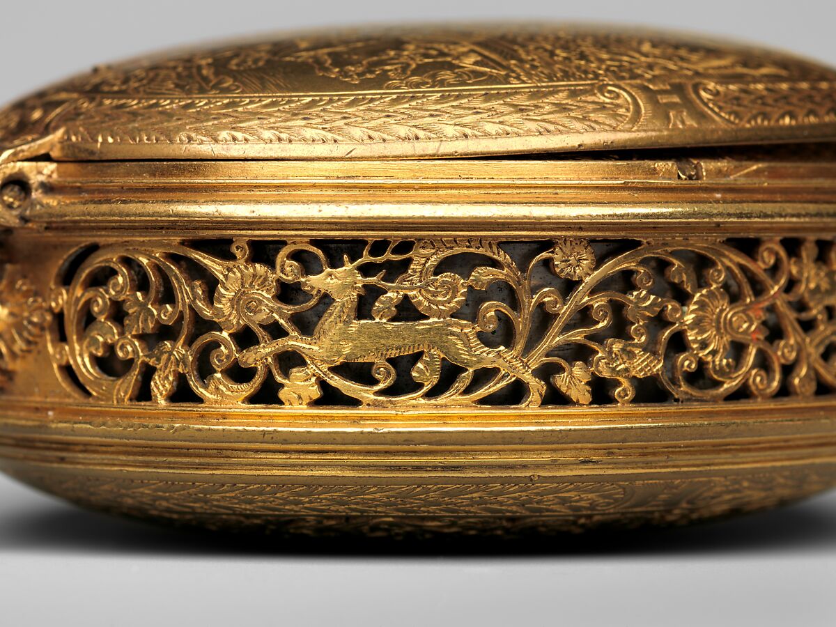 Clock watch with astronomical dial and sundial, Watchmaker: Jan Jansen Bockeltz (Dutch, active ca. 1590, died 1626), Case: gilded brass; Dial: gilded brass, silver, and copper; Movement: gilded brass, partly blued steel, and silver, Dutch, Haarlem