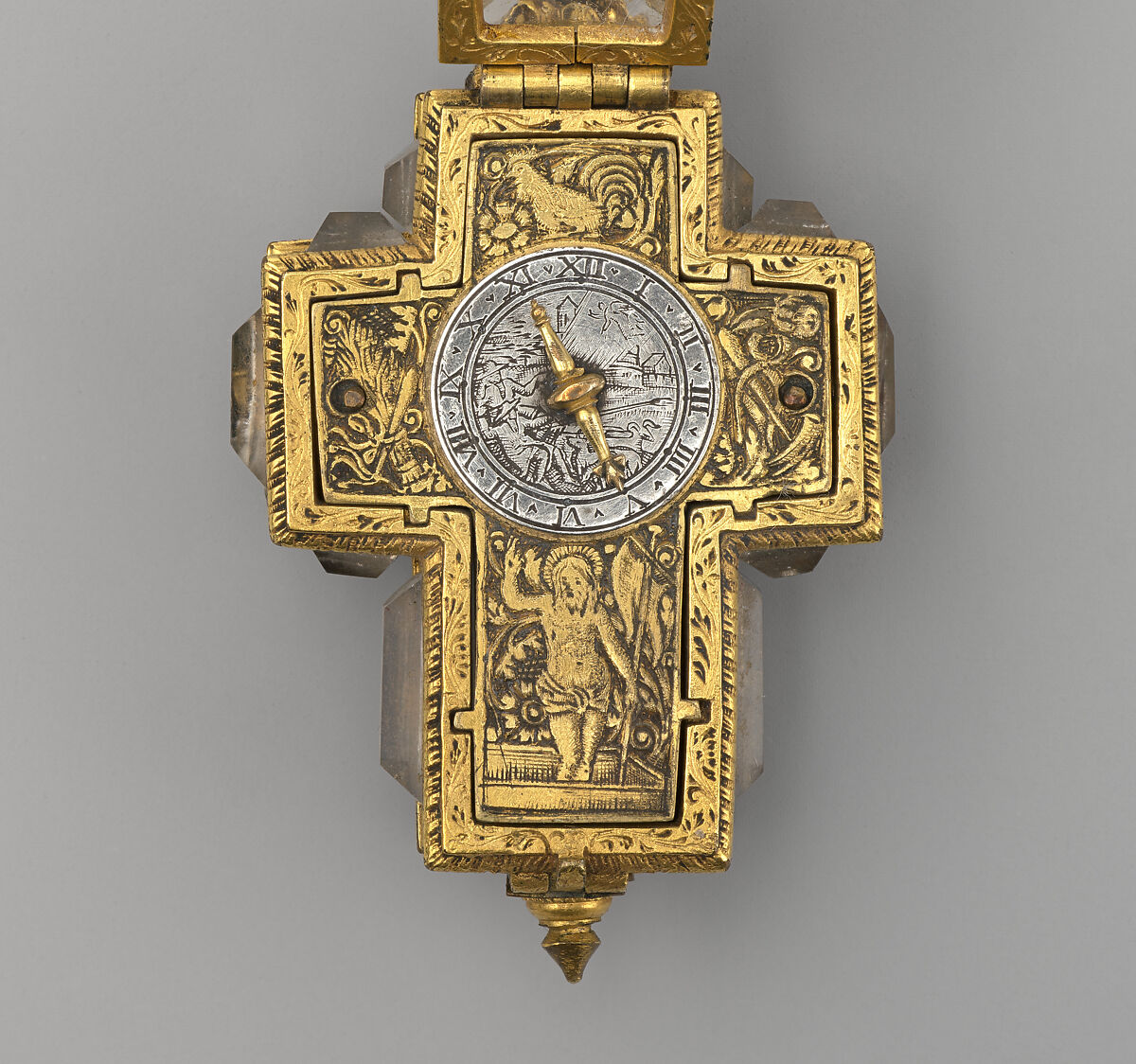 Watch, Watchmaker: Anthoine Arlaud (born ca. 1590, after 1641), Case: rock crystal, with gilded silver mounts; Dial: silver, partly gilded; Movement: gilded brass and steel, Swiss, Geneva 