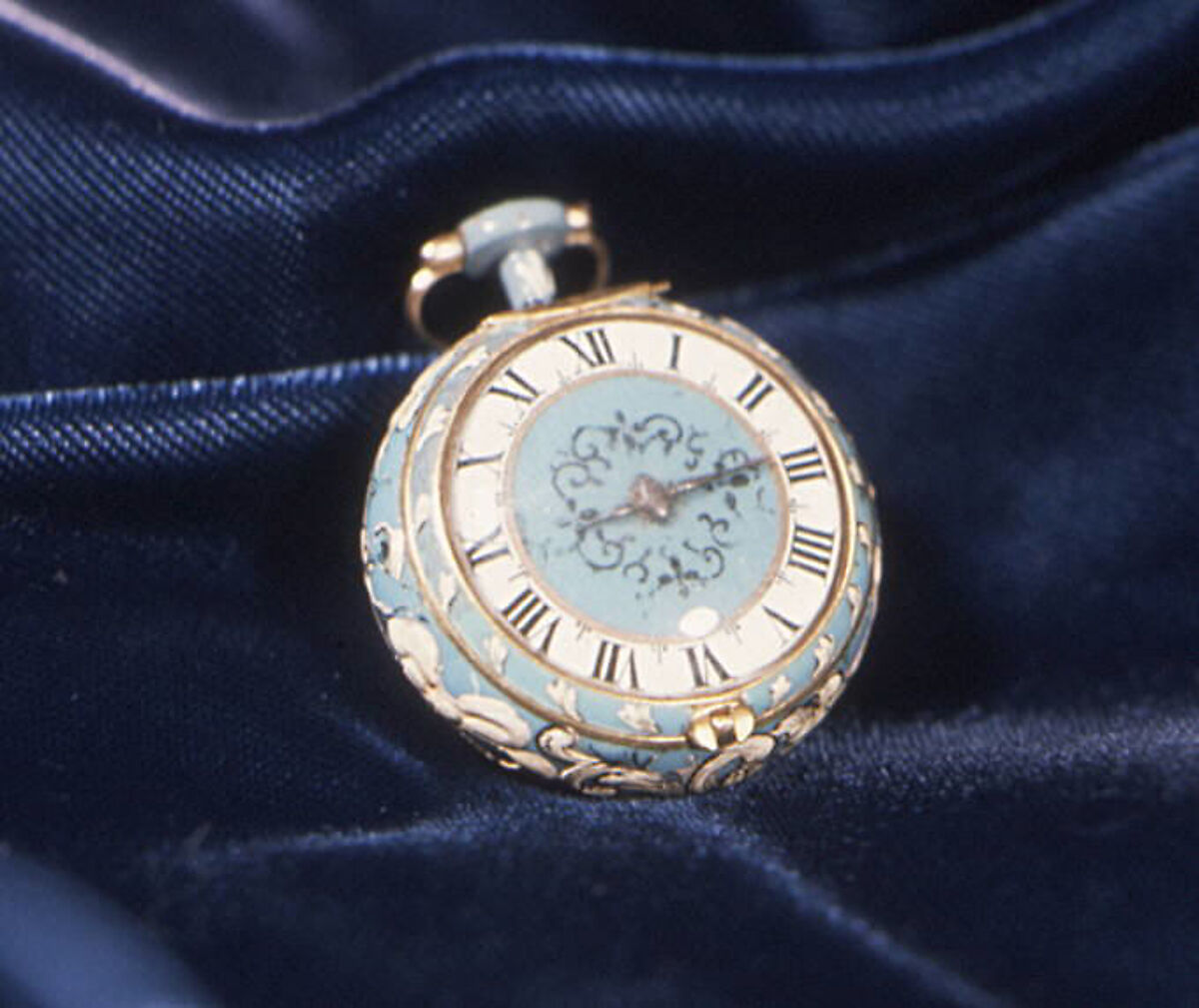 Watch, Watchmaker: Pierre Duhamel (1630–1686), Case: painted enamel on gold; Movement: gilded brass and steel, partly blued, Swiss, Geneva