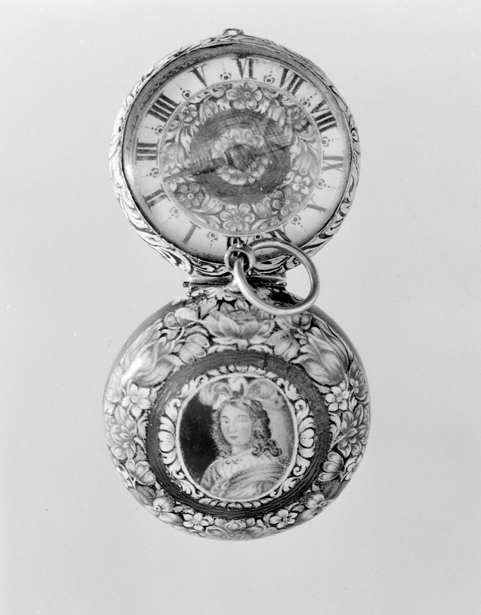 Watch, Watchmaker: Pierre Duhamel (1630–1686), Case: painted enamel on gold; Movement: gilded brass and steel, partly blued, Swiss, Geneva