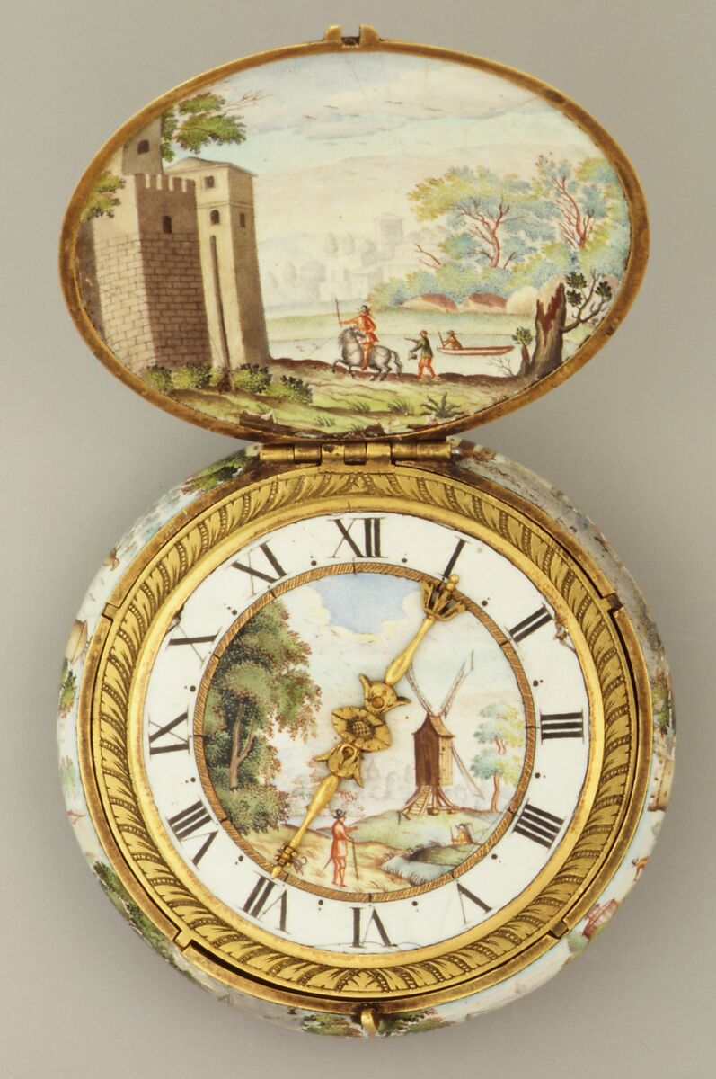 Watch, Watchmaker: Jacques Goullons (French, recorded 1626, active Paris ca. 1640–60, died 1671), Case and dial: painted enamel on gold; Movement: gilded brass and steel, partly blued, French, Paris or Blois