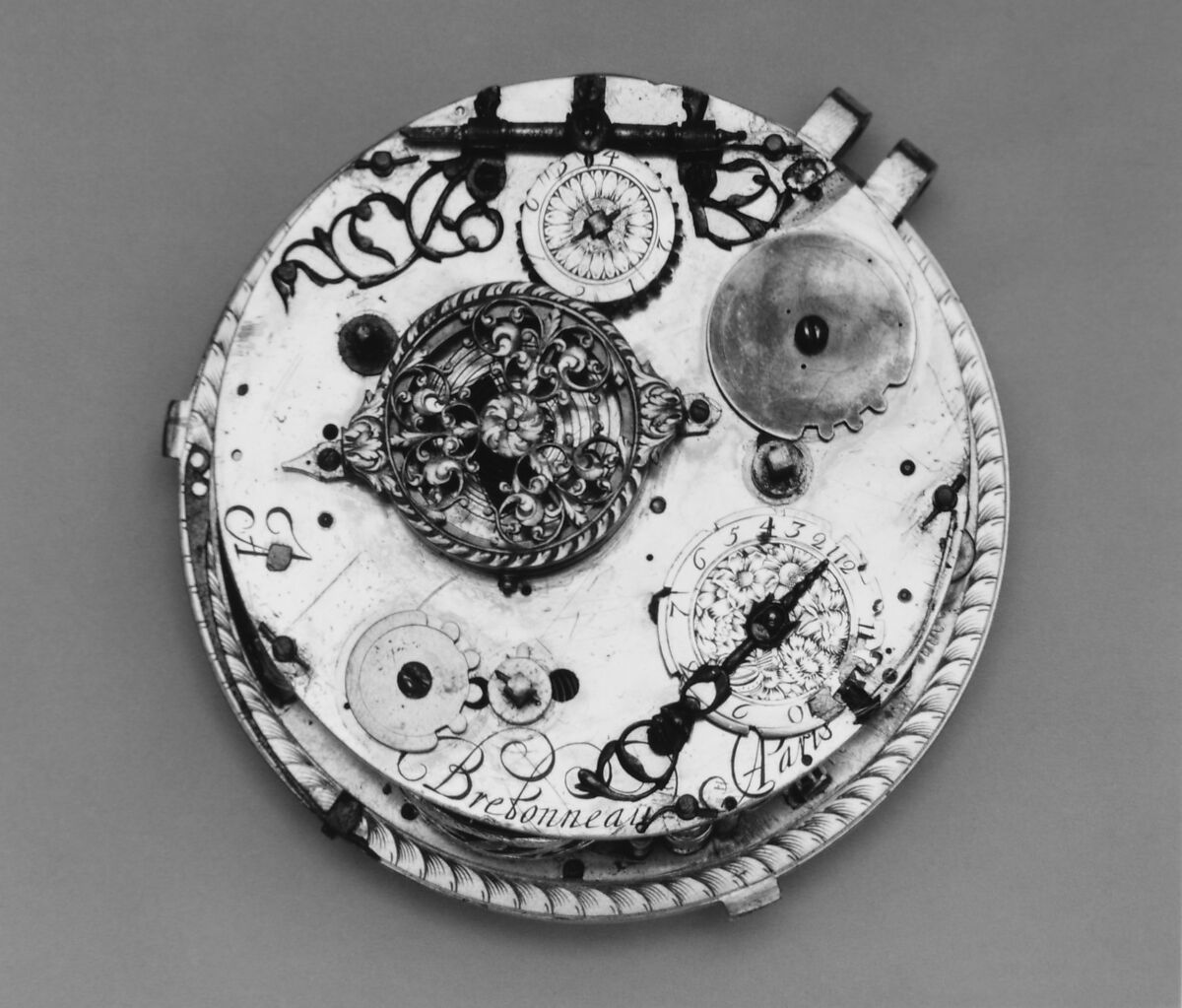 Traveling watch with alarm, Watchmaker: Auguste Bretoneau (master 1638–43), Silver, enamel, gilt, French, Paris