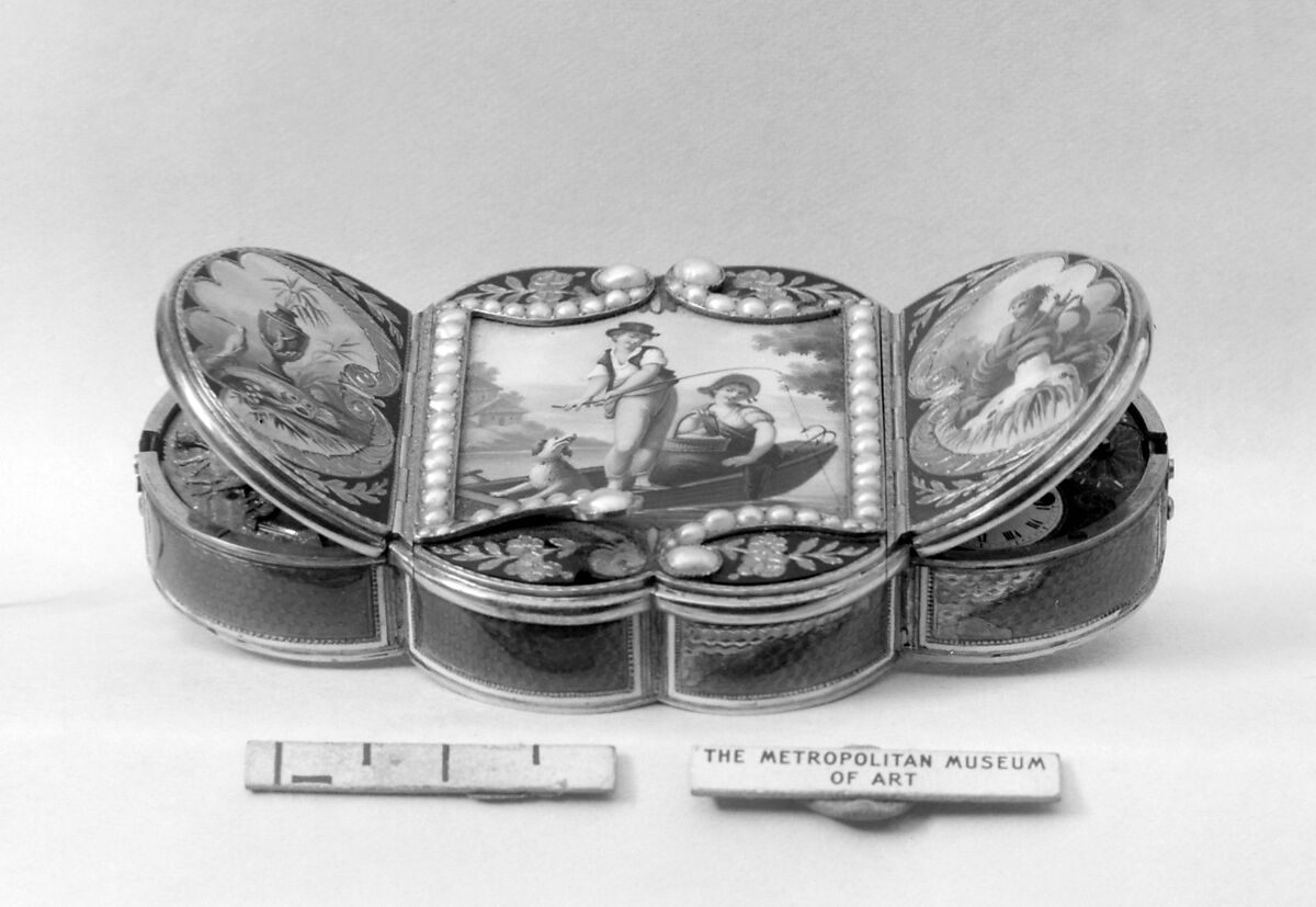 Box with watch and automaton, Gold, enamel, pearls, Swiss