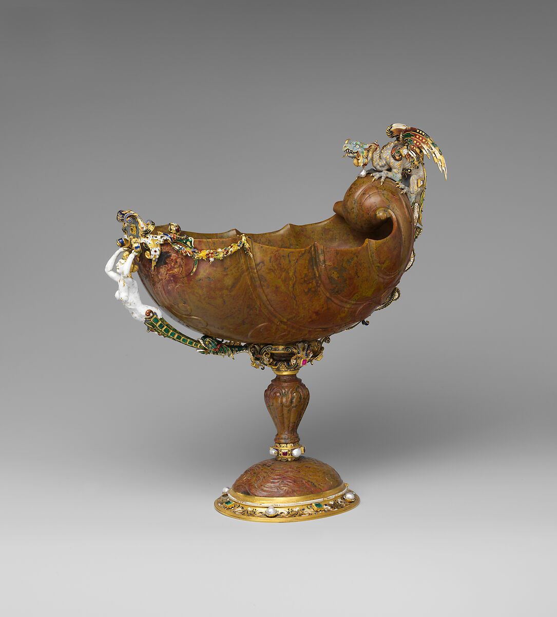 Standing cup, Probably after a design by Reinhold Vasters (German, Erkelenz 1827–1909 Aachen), Red jasper; gold, partly enameled and set with gems, probably French 