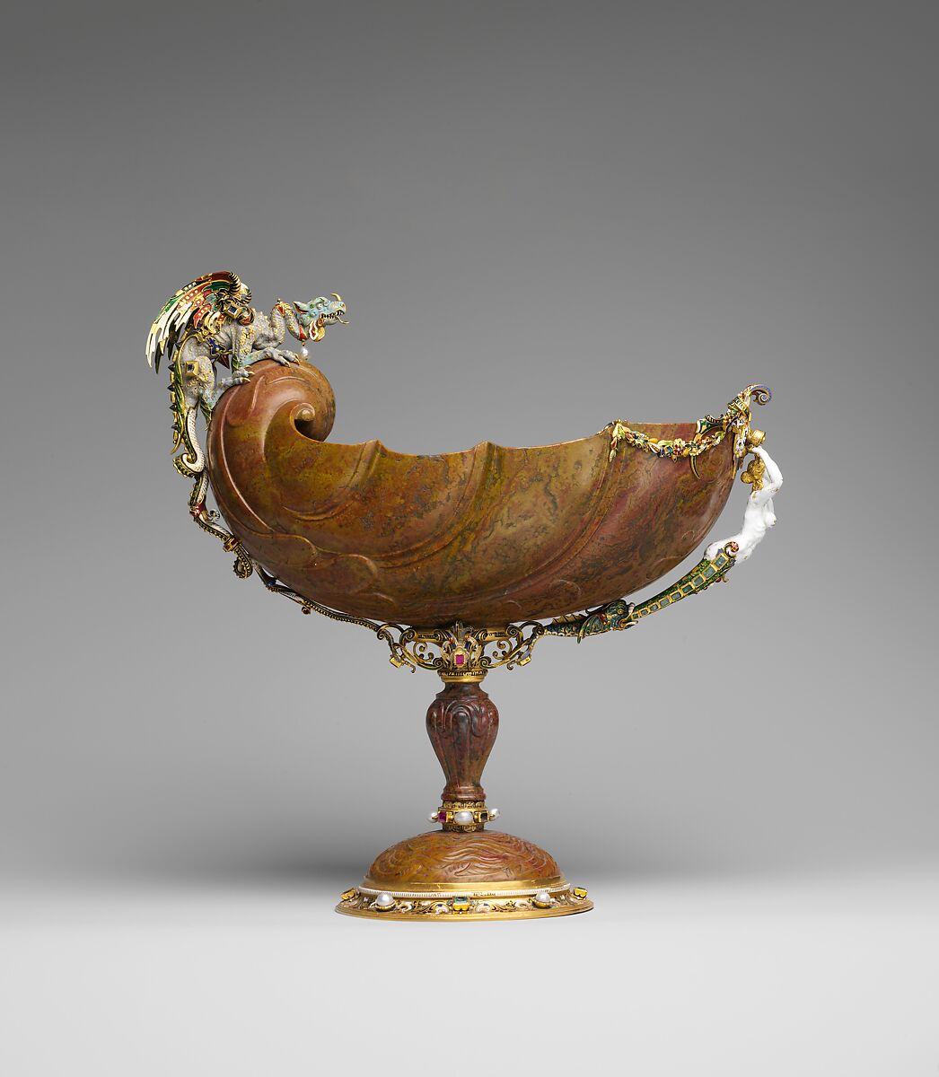 Standing cup, Probably after a design by Reinhold Vasters (German, Erkelenz 1827–1909 Aachen), Red jasper; gold, partly enameled and set with gems, probably French