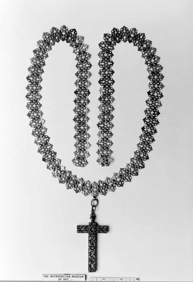 Reliquary cross and chain, Gold, diamonds, enamel, Spanish