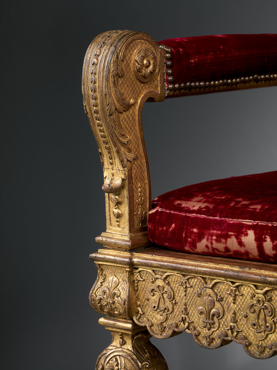 Armchair, Carved and gilded walnut, caning; velvet, French