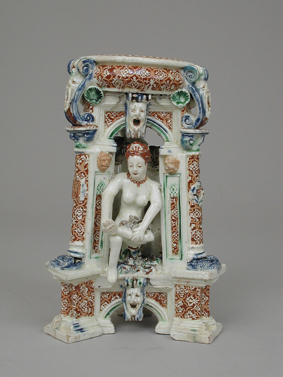 Salt, Lead-glazed earthenware inlaid with slip, with molded ornament, French, Saint-Porchaire or Paris