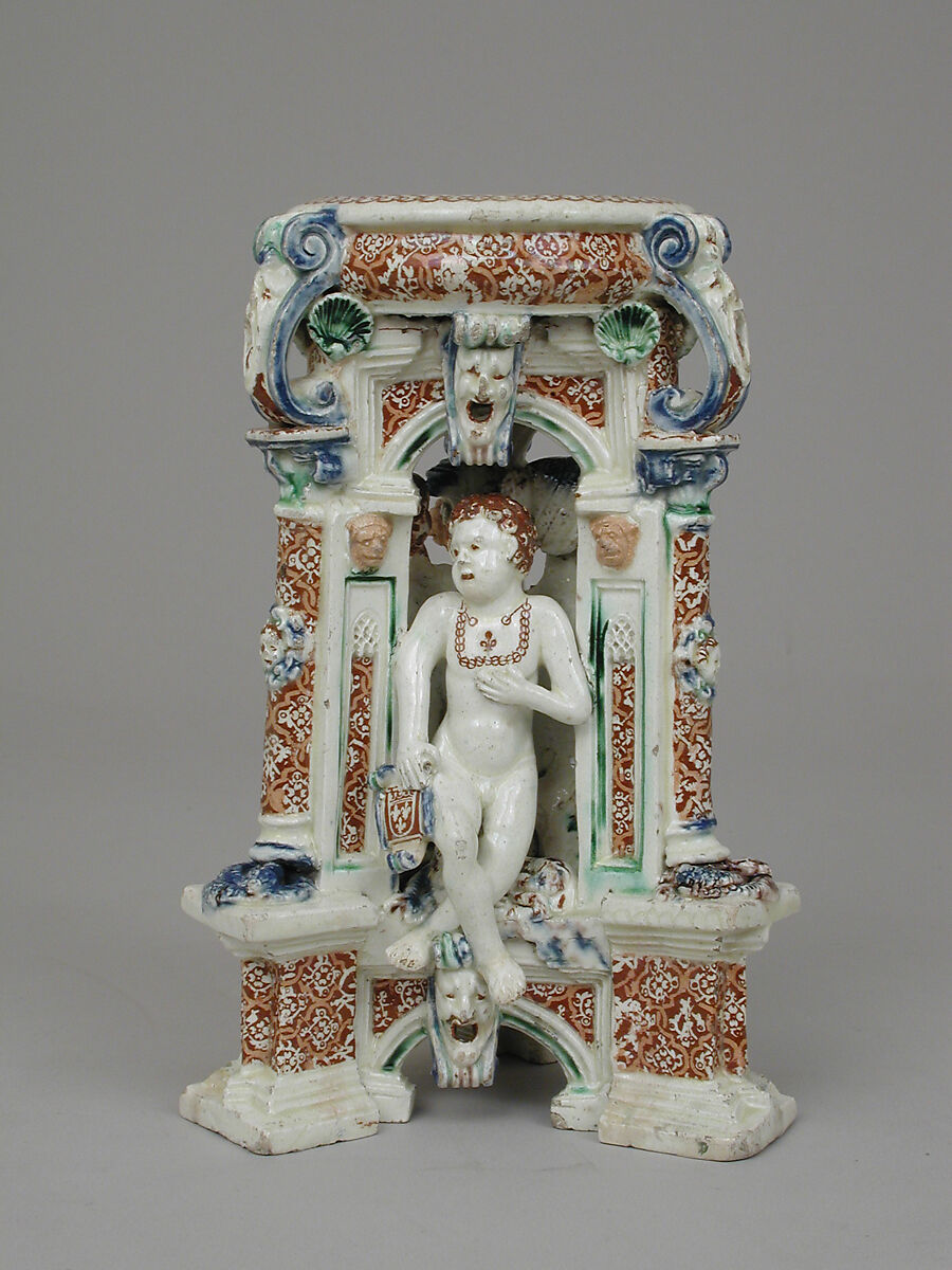 Salt, Lead-glazed earthenware inlaid with slip, with molded ornament, French, Saint-Porchaire or Paris