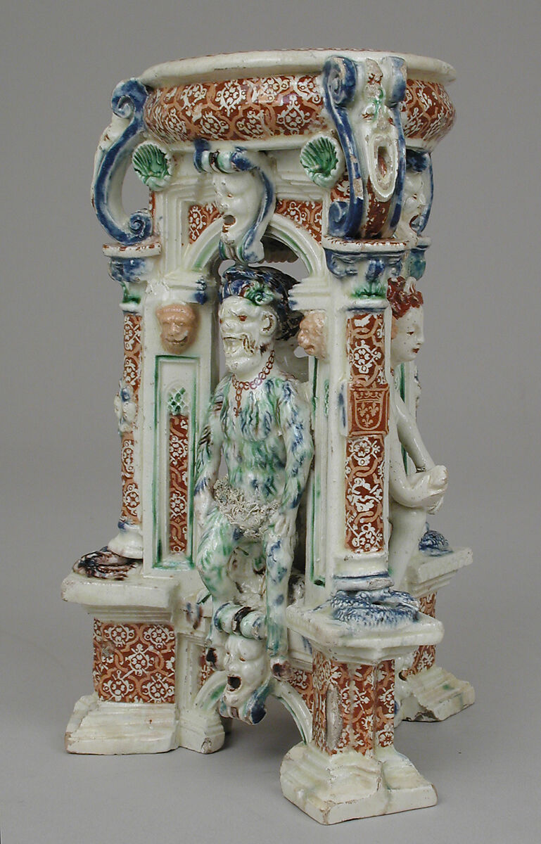 Salt, Lead-glazed earthenware inlaid with slip, with molded ornament, French, Saint-Porchaire or Paris